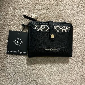 Nanette Lepore Black Faux Leather Billfold Snap and Zip Waller Organizer